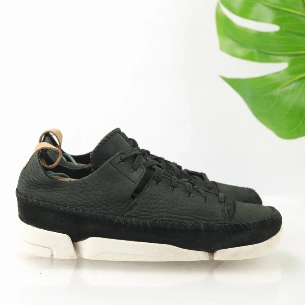 Clarks Originals Womens Trigenix Flex Sneaker Size 7.5 Black Nubuck Lace Up Shoe